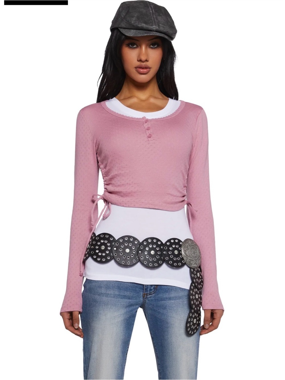 Dolls Kill “Hearts &Hips”long sleeve T-shirt, cropped, dusty PINK, size LARGE